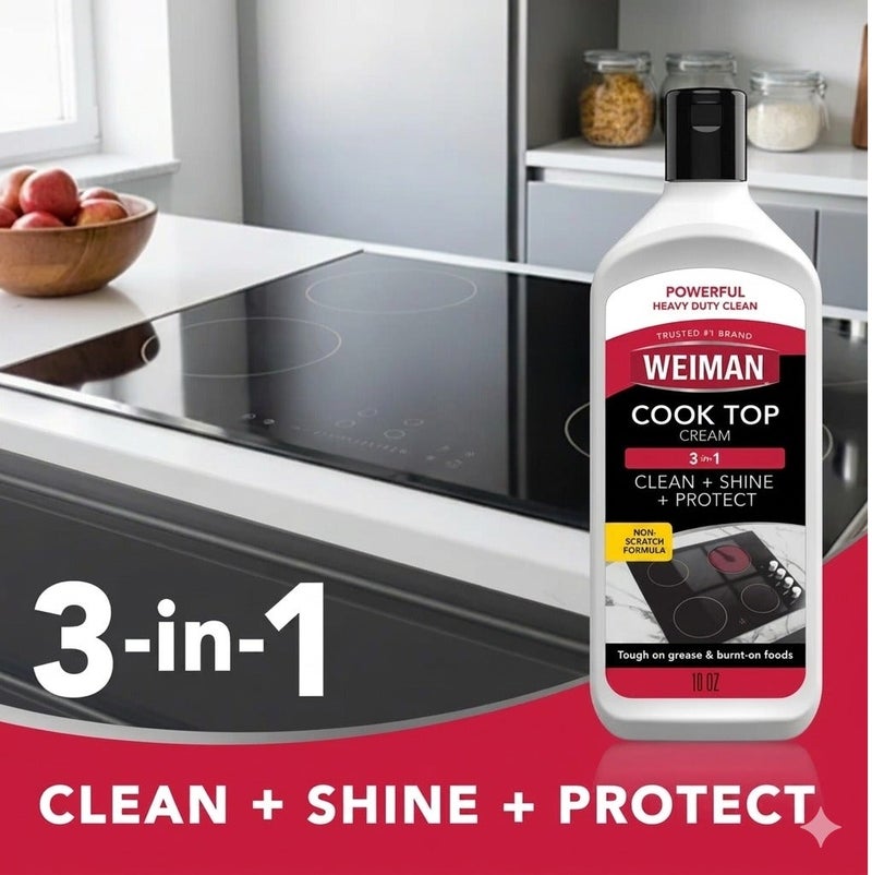 Weiman Glass Cooktop Cleaner & Polish 283g – Heavy Duty Stovetop Cleaner for Ceramic Glass Induction Hob | Removes Burnt Food Grease Residue | Streak Free Shine Scratch Safe Formula - Image 2