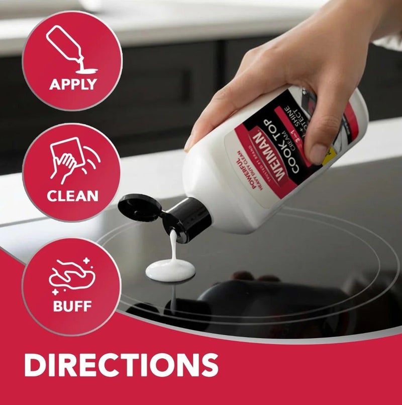 Weiman Glass Cooktop Cleaner & Polish 283g – Heavy Duty Stovetop Cleaner for Ceramic Glass Induction Hob | Removes Burnt Food Grease Residue | Streak Free Shine Scratch Safe Formula - Image 5