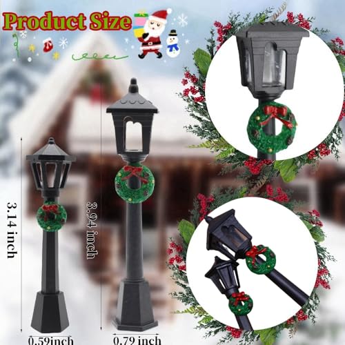 DoubleWood Christmas Lamp Village Accessories 20 Pcs Lantern Decorative Mini Street Lights Miniature Street Lamp Posts for DIY Dollhouse Christmas Village Display Wreath Style 20 - Image 3