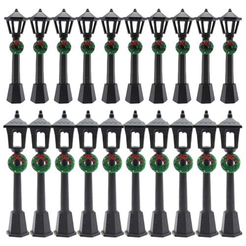 DoubleWood Christmas Lamp Village Accessories 20 Pcs Lantern Decorative Mini Street Lights Miniature Street Lamp Posts for DIY Dollhouse Christmas Village Display Wreath Style 20 - Image 1