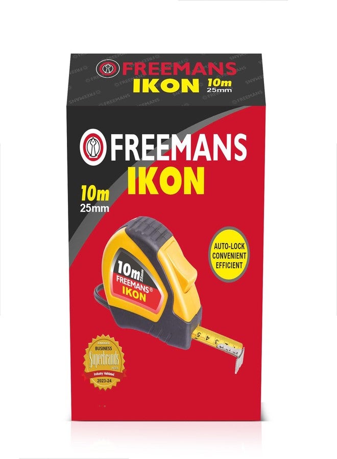 FREEMANS IKON 10m:25mm Steel Inchi Measuring Tape -10m (Yellow & Black) With Unbreakable ABS case || Soft Grip Bi-material Case || Auto-lock and Belt Clip (Pack of 1) - Image 2