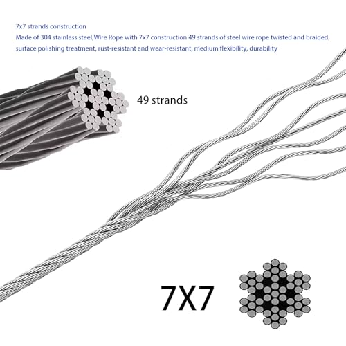 BKMAMLAB Wire RopeEquipped with Crimping Pliers116 Wire Rope Aircraft Cable304 Stainless Steel Cable7x7 Strand Core 196FT368lbs Breaking Strength - Image 3