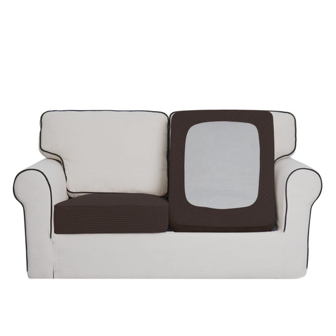 EASYGOING STRETCH INDIVIDUAL LOVESEAT COUCH CUSHION COVER SOFA CUSHION FURNITURE PROTECTOR SOFA SLIPCOVER SOFT FLEXIBILITY WITH ELASTIC BOTTOM 2PIECE LOVESEAT CUSHION COVER CHOCOLATE