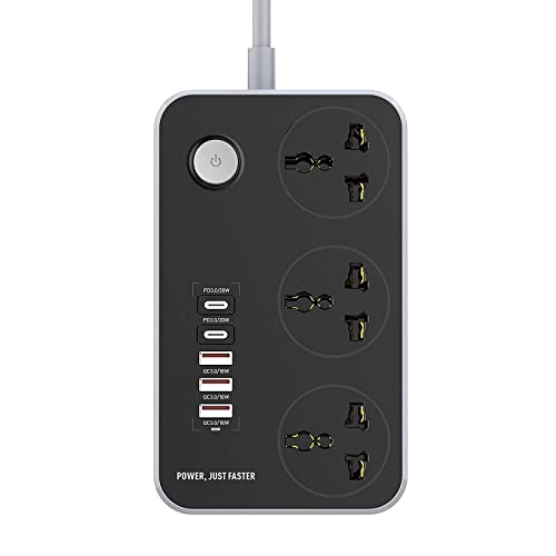 KITSSENTIAL Extension Board, Power Strip with 20W Fast Pd/Type C, 2500W 10A Extension Cord with 3 Universal Socket, 38W USB Fast Charging Ports, 3-Pin Surge Protection for Home Office 250 Volts (Extension Board) - Image 3
