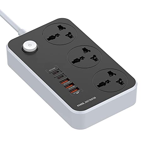 KITSSENTIAL Extension Board, Power Strip with 20W Fast Pd/Type C, 2500W 10A Extension Cord with 3 Universal Socket, 38W USB Fast Charging Ports, 3-Pin Surge Protection for Home Office 250 Volts (Extension Board) - Image 2