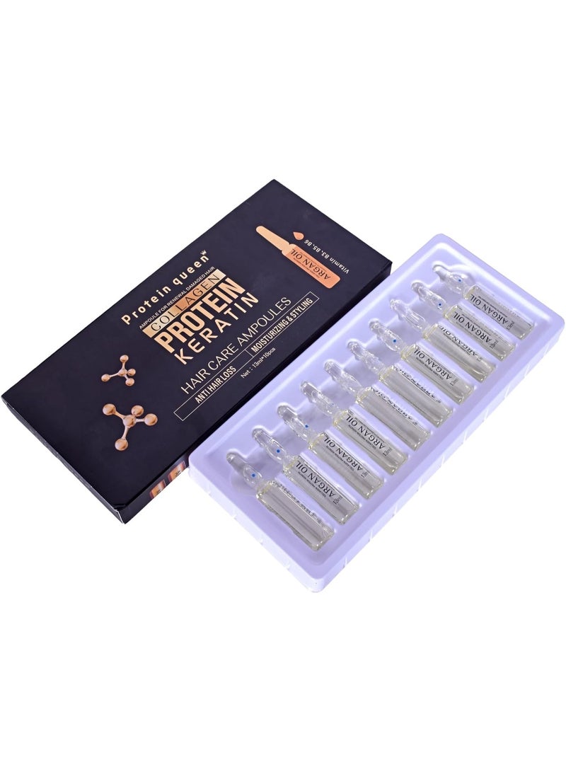 Protein Queen Brazilian Professional Hair Treatment Set, Keratine Moisturizing & Hair Loss Control, Repair, Nourishment. Featuring– SHAMPOO, CONDITIONER, MASK, OIL & Collagen AMPOULES – Sulfate-Free, Protein-Rich Formula (Ampoules 1 set) - Image 1