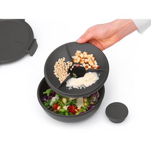 Brabantia Make Take Salad Bowl with Removable Tray for Toppings Dressings Dark Gray 100 Leakproof Microwave Freezer Safe Meal Prep Container - Image 3