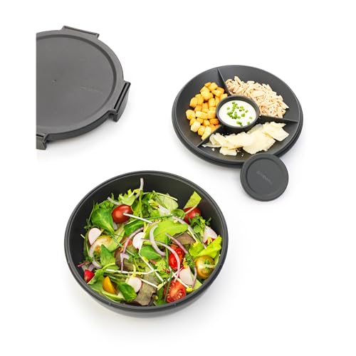 Brabantia Make Take Salad Bowl with Removable Tray for Toppings Dressings Dark Gray 100 Leakproof Microwave Freezer Safe Meal Prep Container - Image 1