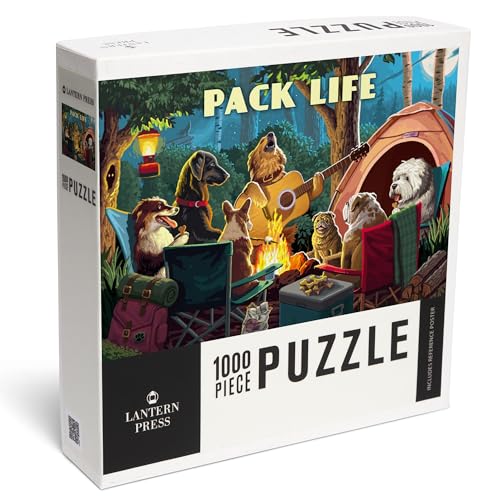 Lantern Press Painterly Pack Life Dogs Around Campfire Sentiment 1000 Piece Jigsaw Puzzle for Adults Made in USA with Reference Poster - Image 1
