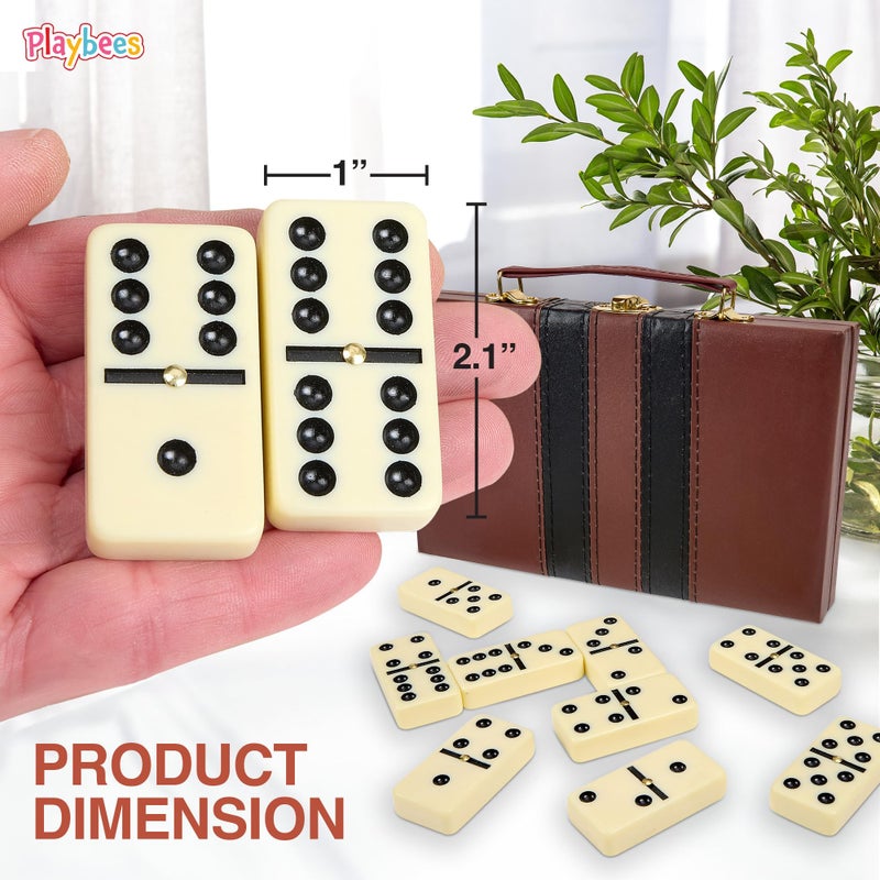 Playbees Jumbo Double Six Dominoes Set - 28 White Classic Tiles in Faux Leather Case - Fun Educational Toy for Kids, Boys, Girls, Classroom Kit, Classic Game Night Party Favors Set, Travel-Friendly - Image 2