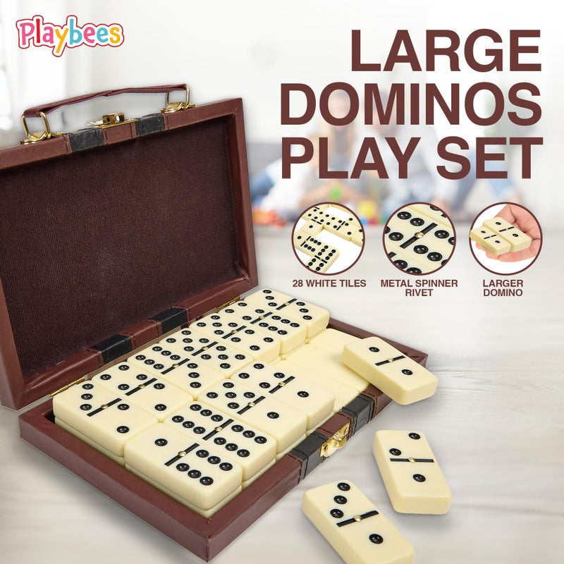 Playbees Jumbo Double Six Dominoes Set - 28 White Classic Tiles in Faux Leather Case - Fun Educational Toy for Kids, Boys, Girls, Classroom Kit, Classic Game Night Party Favors Set, Travel-Friendly - Image 3