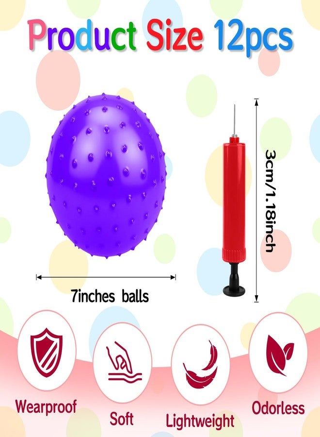 CZBRO 12PCS Bouncy Balls for Kids Toddlers, 7 Inch Sensory Balls Spiky Massage Stress Ball Bulk with Air Pump, Indoor Outdoor Sports Sensory Toys & Party Favors(Purple) - Image 2