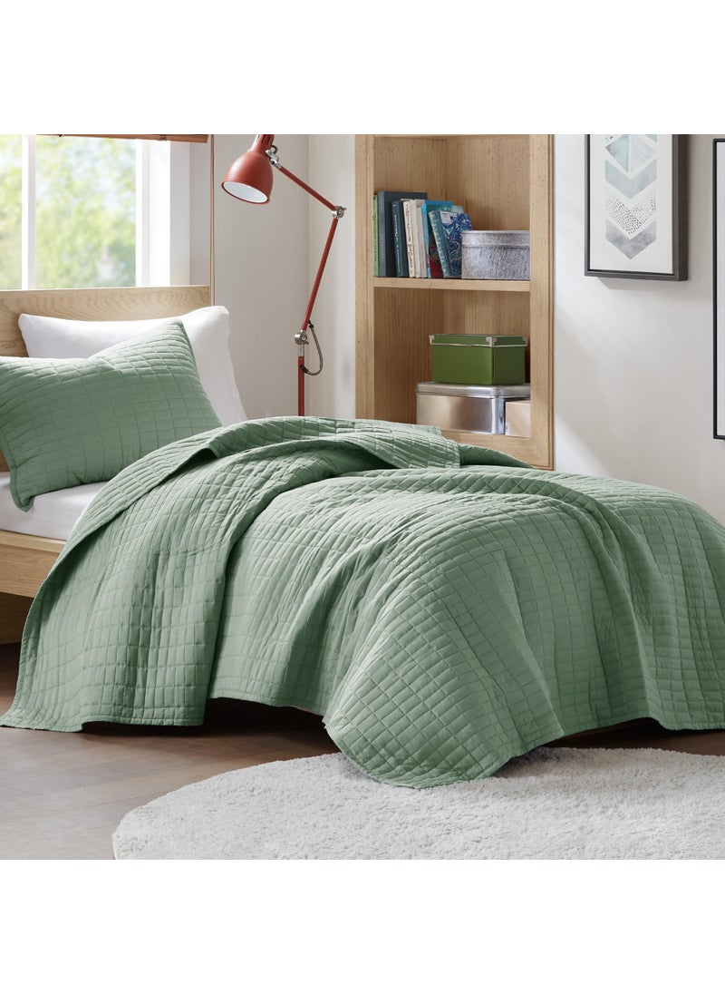 Comfort Spaces Comfort Spaces Kienna Quilt SetLuxury Double Sided Stitching Design Summer Blanket Lightweight Soft All Season Bedding Layer Matching Sham Sage Green Coverlet TwinTwin XL66x90 2 Piece 