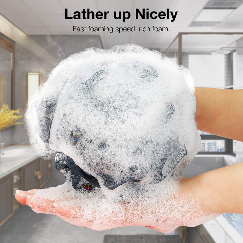 DadyMart Bath Shower Loofah Sponge 60g Bath Mesh Pouf Shower Ball Body Scrubber Exfoliating Bath Sponge for Women and Men, Set of 4, Drak Grey-Pink-Grey-White - Image 3