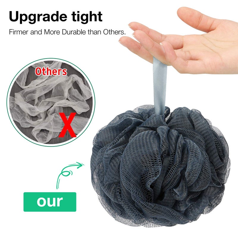 DadyMart Bath Shower Loofah Sponge 60g Bath Mesh Pouf Shower Ball Body Scrubber Exfoliating Bath Sponge for Women and Men, Set of 4, Drak Grey-Pink-Grey-White - Image 2