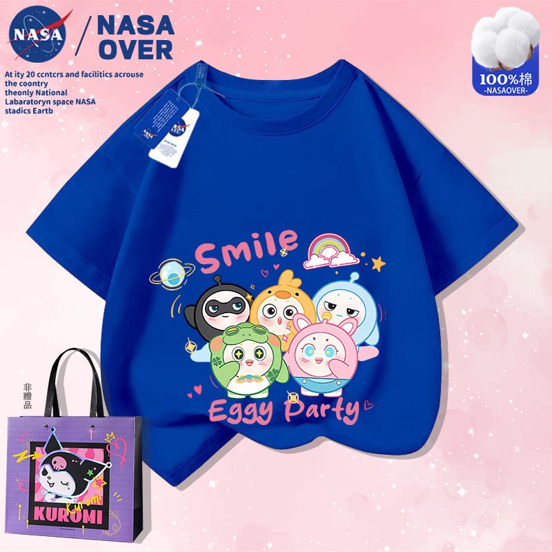 Nasa Joint Super Cute Eggs Five Small Cartoon T-Shirt Summer Big Children'S Pure Cotton Short-Sleeved Casual Fashion Top - Image 5