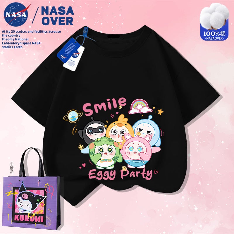 Nasa Joint Super Cute Eggs Five Small Cartoon T-Shirt Summer Big Children'S Pure Cotton Short-Sleeved Casual Fashion Top - Image 4