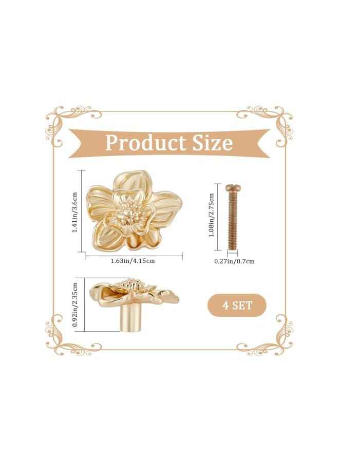 S-TOP 4 Sets Gold Metal Flower Cabinet Knobs – Vintage Cabinet Handles for Kitchen Cabinets, Dresser and Wardrobe Doors – Durable Decorative Furniture Pulls, Easy Installation, 1.41x1.63x0.92 in - Image 4
