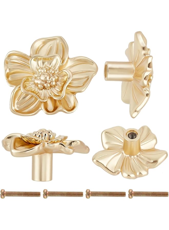 S-TOP 4 Sets Gold Metal Flower Cabinet Knobs – Vintage Cabinet Handles for Kitchen Cabinets, Dresser and Wardrobe Doors – Durable Decorative Furniture Pulls, Easy Installation, 1.41x1.63x0.92 in - Image 1