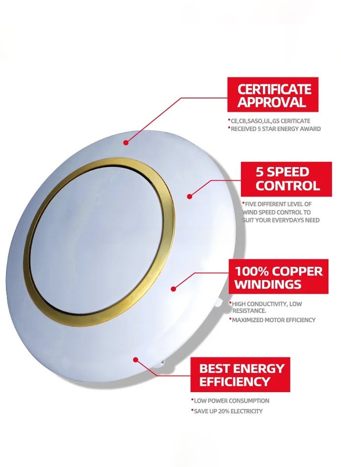 Vmax 56 Inch Three-Blade Indoor Ceiling Fan White With Gold Decor And 5 Speed Control  - Image 4