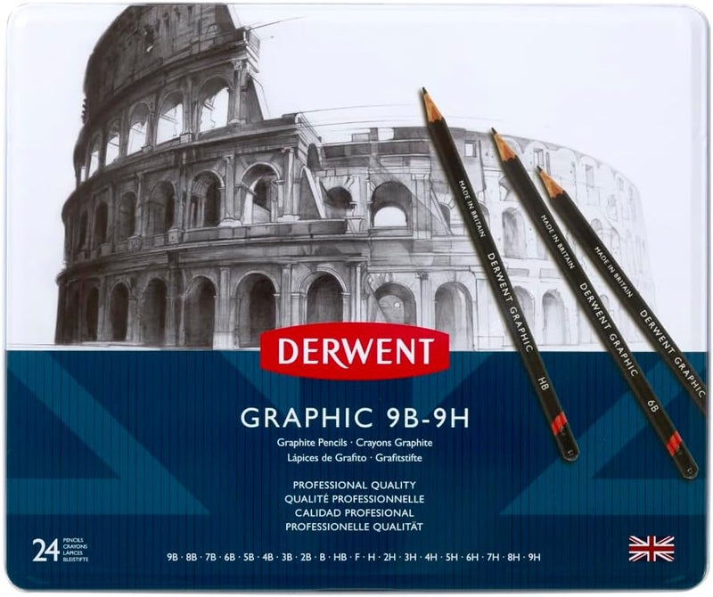 Derwent Graphic Pencil Set - 24 Professional Quality Graphite Pencils in Tin - Image 1