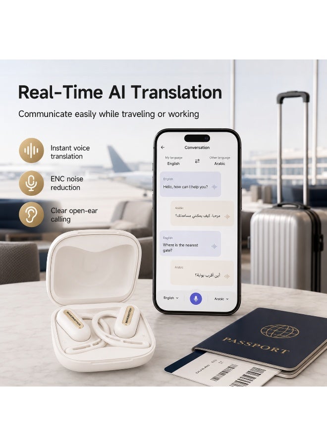 مونستر اسماعات رأس لاسلكية مفتوحة الأذن مزودة بمترجم ذكي بتقنية الذكاء الاصطناعي، وسماعات بلوتوث 6.0 لاسلكية بخطاف للأذن مع ترجمة فورية، وخاصية إلغاء الضوضاء، وعمر بطارية طويل للرياضة والسفر - Image 2