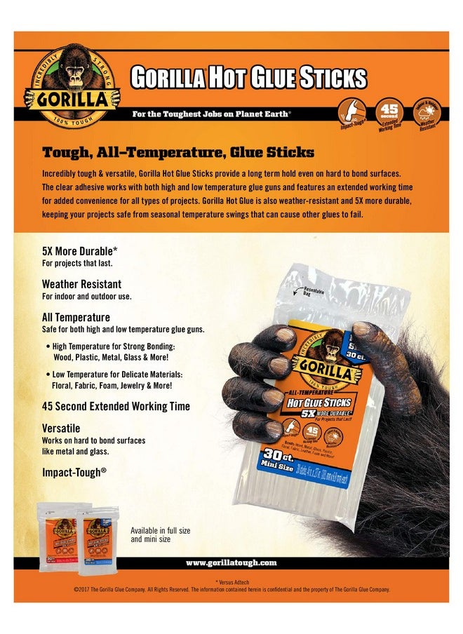 Gorilla Hot Glue Sticks, Full Size, 4" Long X .43" Diameter, 30 Count, Clear, (Pack Of 2)  - Image 2