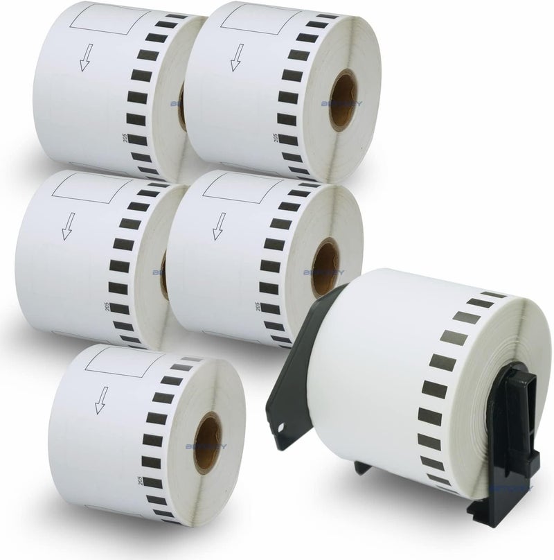 BETCKEY - Compatible Continuous Labels Replacement for Brother DK-2205 (2.4 in x 100 ft), Use with Brother QL Label Printers [6 Rolls + 1 Reusable Cartridge] - Image 1