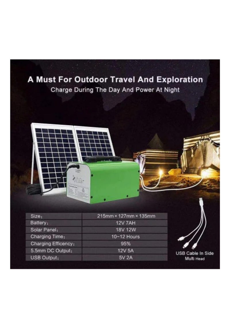 GO GREEN - Solar Power Solutions Rechargeable lead-acid battery, With solar panel for Outdoors Camping Travel Hunting Emergency (JW-1207S) - Image 1