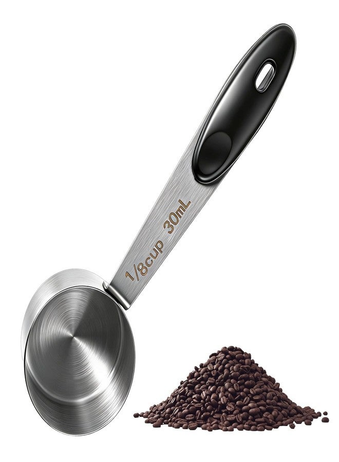 Nogeqi 1PCS 2 Tablespoon Scoop, Stainless Steel Coffee Measuring Spoon, 1/8 Cup Measuring Cup with Black Silicone Handle for Coffee Bean Tea Sugar Canisters Jars (30ml) - Image 1