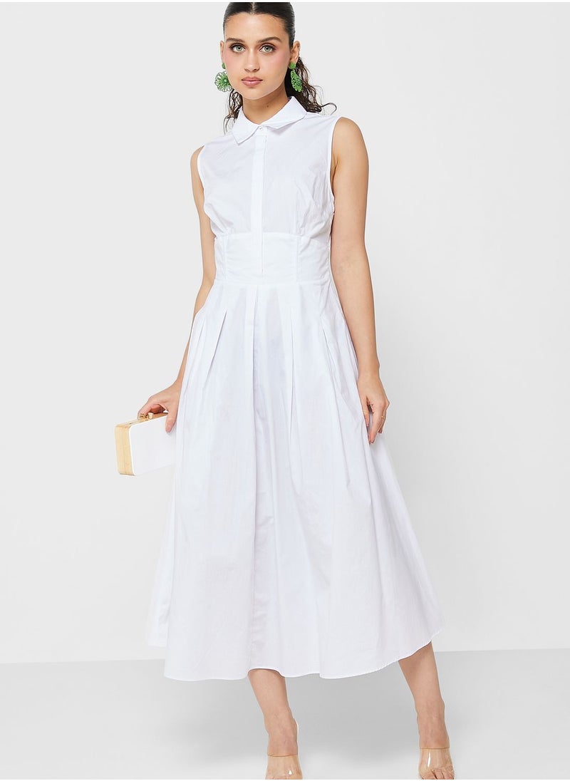 Bardot - Button Detail Pleated Dress - Image 1
