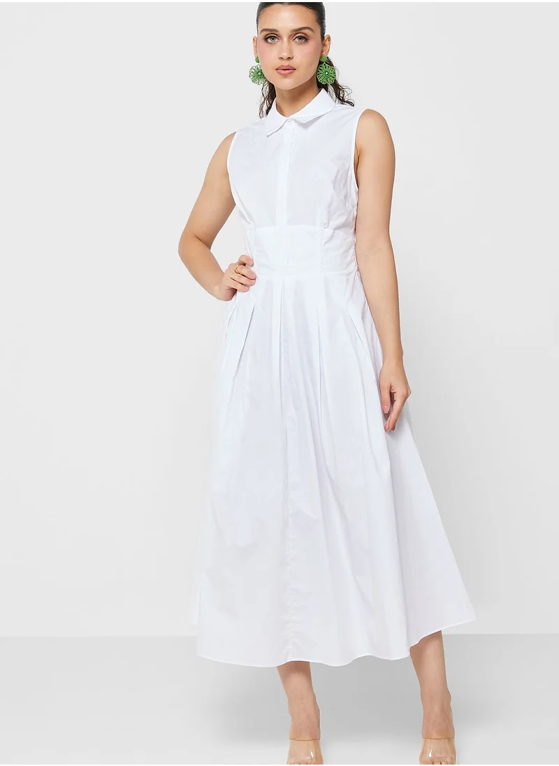 Bardot Button Detail Pleated Dress