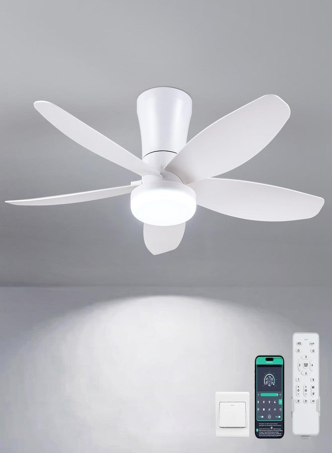 Surtime Flat Ceiling Fans with Lights and Remote & App 36IN-6666-White - Image 1