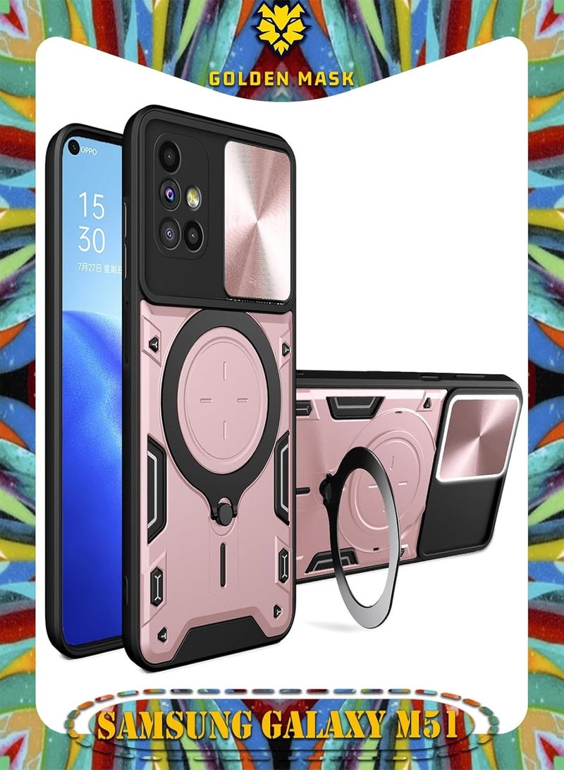 GOLDEN MASK GOLDEN MASK For Samsung Galaxy M51 Armored Camera Shield Cover Camera Lend Protection, Built-in 360° (Rose Gold)