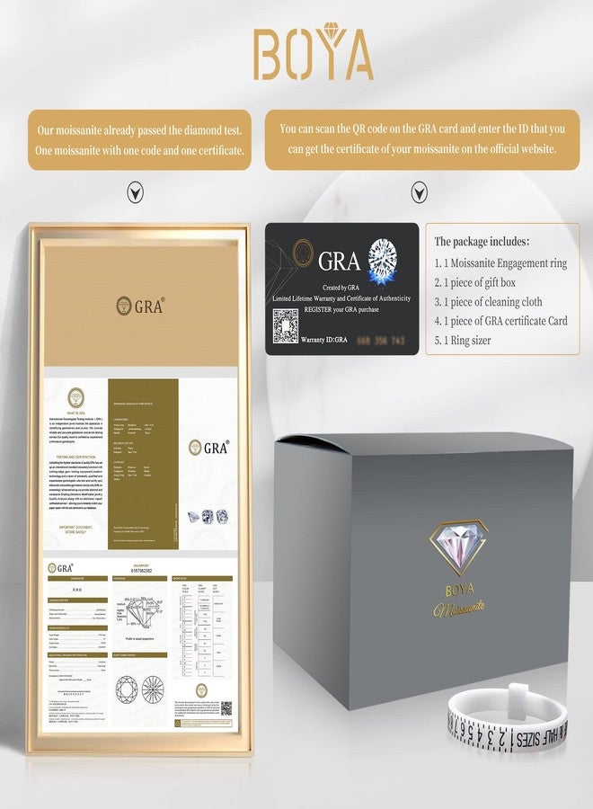 boya Moissanite Engagement Rings for Women,18K White Gold Plated Moissanite Rings, 3-stone Anniversary Wedding Engagement Rings D Color VVS2 Clarity Jewelry Gift for Women Wife - Image 4