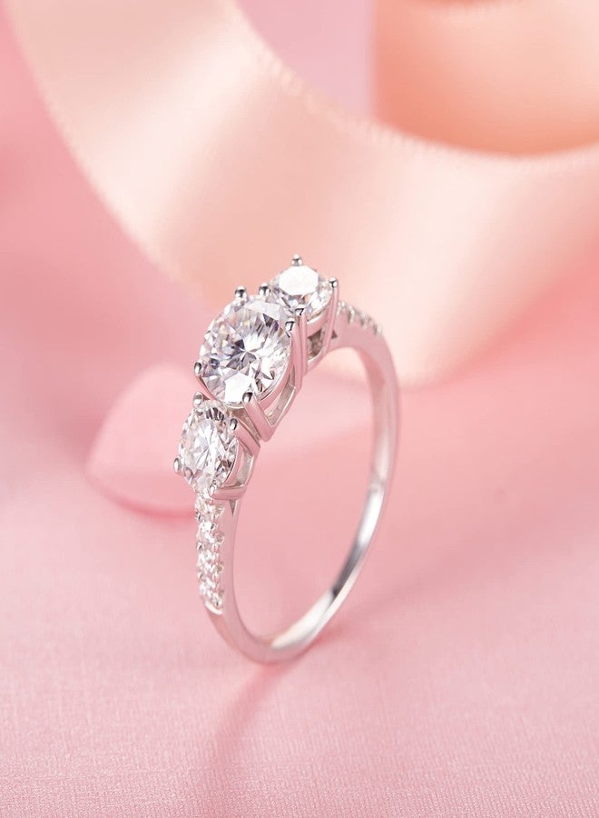 boya Moissanite Engagement Rings for Women,18K White Gold Plated Moissanite Rings, 3-stone Anniversary Wedding Engagement Rings D Color VVS2 Clarity Jewelry Gift for Women Wife - Image 3