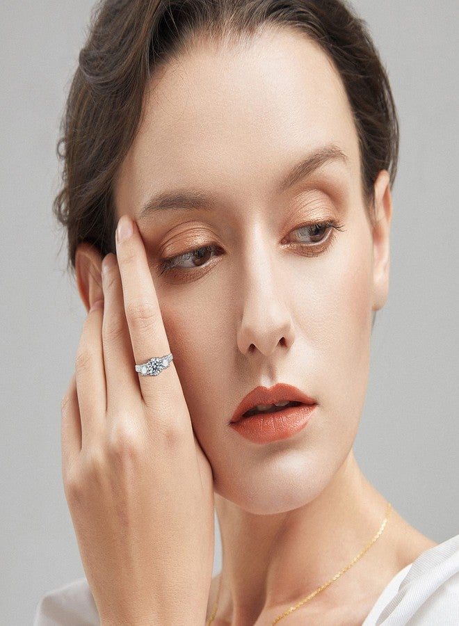 boya Moissanite Engagement Rings for Women,18K White Gold Plated Moissanite Rings, 3-stone Anniversary Wedding Engagement Rings D Color VVS2 Clarity Jewelry Gift for Women Wife - Image 2