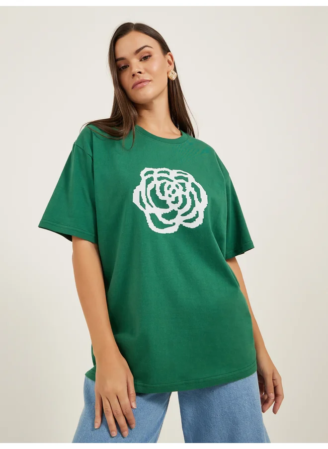 ستايلي Styli Oversized Graphic Print Short Sleeve T-Shirt