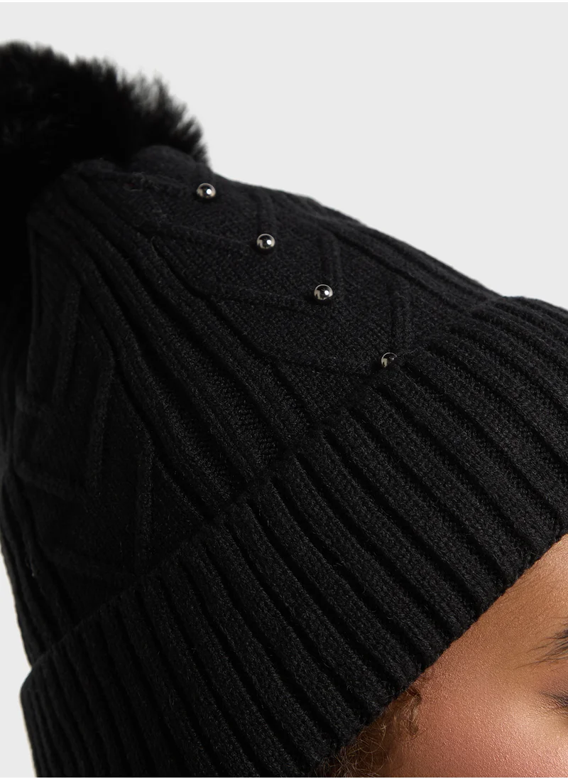 Ginger Cable Knit Pearl Winter Beanie