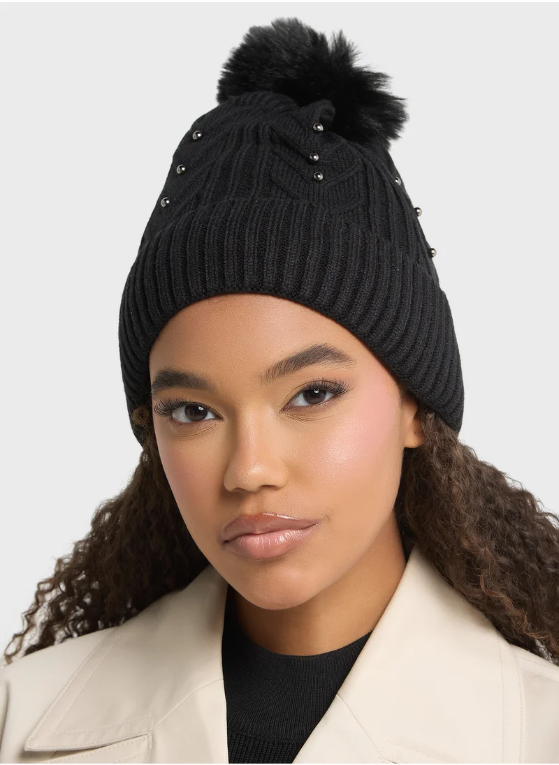 Ginger Cable Knit Pearl Winter Beanie
