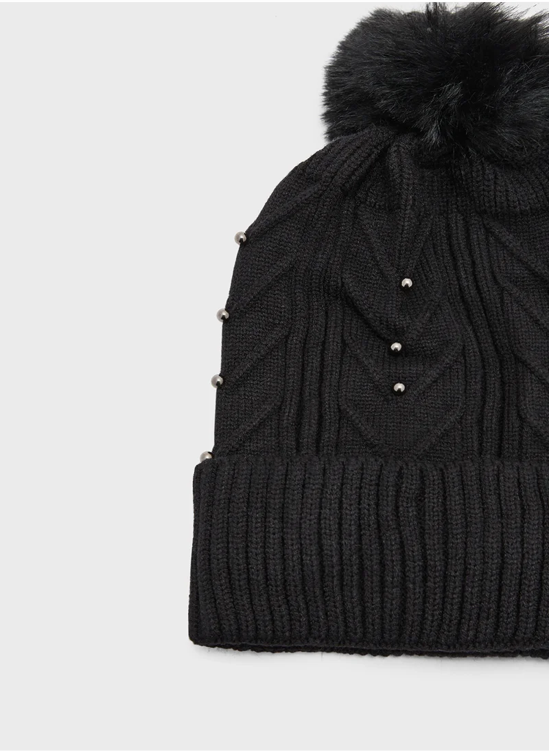 Ginger Cable Knit Pearl Winter Beanie