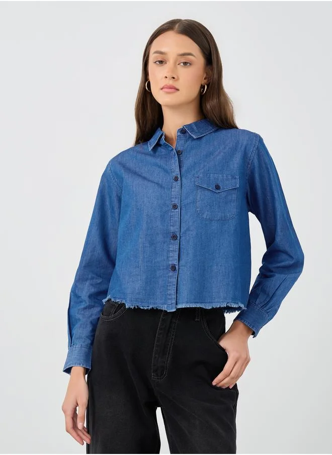 Styli Styli Boxy Fit Buttoned Denim Shirt