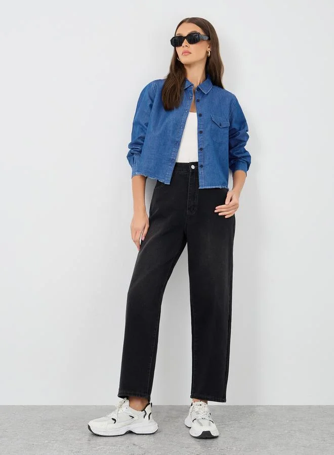 Styli Styli Boxy Fit Buttoned Denim Shirt