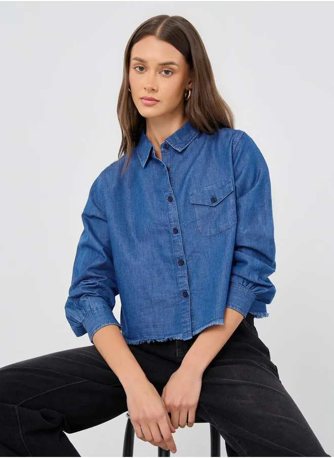 Styli Styli Boxy Fit Buttoned Denim Shirt
