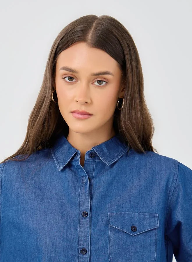 Styli Styli Boxy Fit Buttoned Denim Shirt