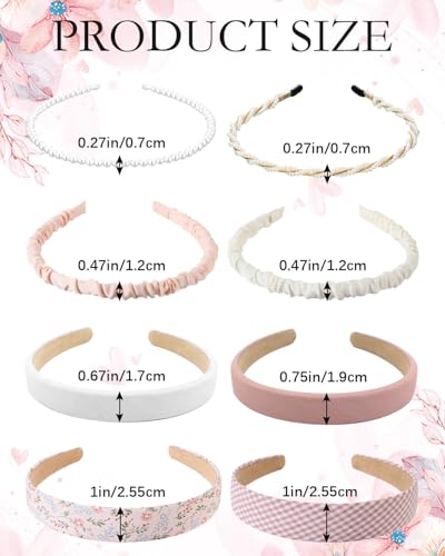 JELIEE Headbands For Women Girls 8 Pcs Fashion Wide Floral Padded Headband Cute Pearl Headband Hair Bands Accessories(Pink & White) - Image 3