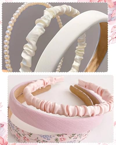 JELIEE Headbands For Women Girls 8 Pcs Fashion Wide Floral Padded Headband Cute Pearl Headband Hair Bands Accessories(Pink & White) - Image 5