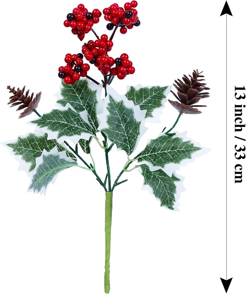 Shitailu Artificial Christmas Flowers Holly Red Berries Picks Pinecone Stems for Christmas Vase Home Garden Party Arrangement Table Centerpieces Decorations Wreath and Xmas Tree Decoration - Image 3