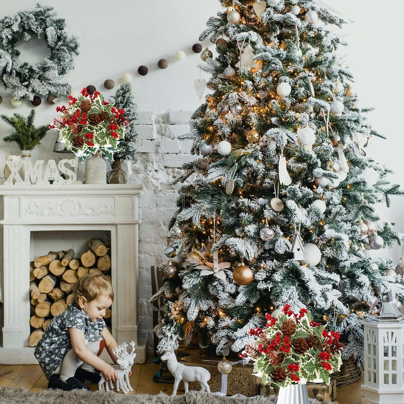 Shitailu Artificial Christmas Flowers Holly Red Berries Picks Pinecone Stems for Christmas Vase Home Garden Party Arrangement Table Centerpieces Decorations Wreath and Xmas Tree Decoration - Image 5