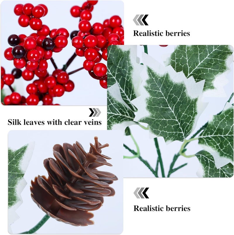 Shitailu Artificial Christmas Flowers Holly Red Berries Picks Pinecone Stems for Christmas Vase Home Garden Party Arrangement Table Centerpieces Decorations Wreath and Xmas Tree Decoration - Image 4